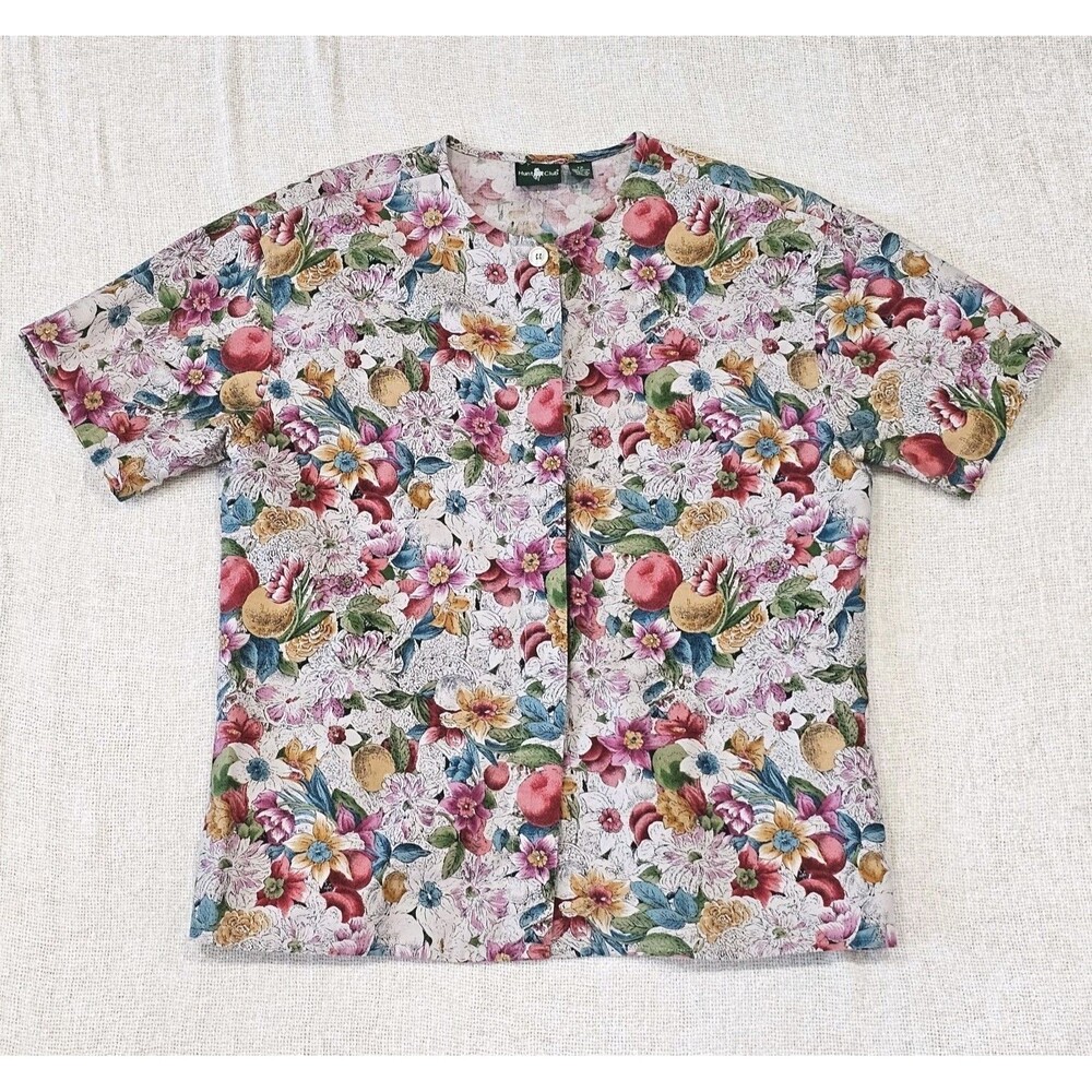 Vintage‎ 90s Hunt Club Women's Floral Short Sleeve Button Up Blouse Sz Large